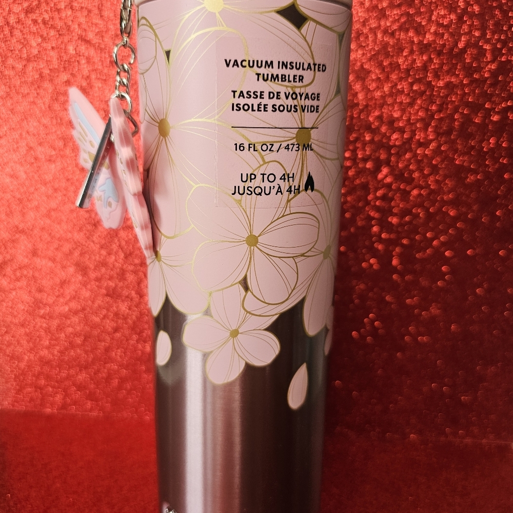 Starbucks stainless Japanese cherry blossom butterfly Sakura Flower tumbler New - Picture 2 of 5